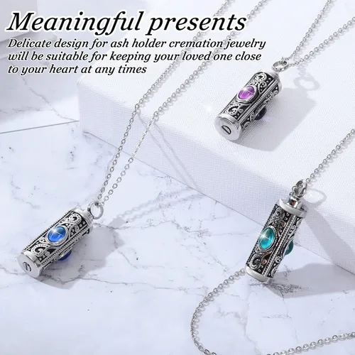 Miniatura 7 de Jadive 3 collares de urna para cenizas, joyería de cremación para cenizas, collar con colgante de urna para mujer, cremación conmemorativa, soporte