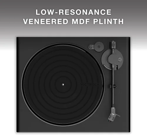 Miniatura 4 de Victrola Tocadiscos negros de alta resolución: aptX adaptativo, aptX HD, transmisión Bluetooth, salida RCA con cable, brazo de aluminio (negro)