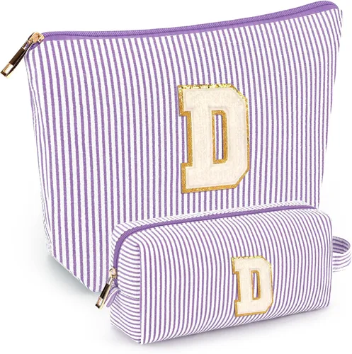 Miniatura 79 de 2 piezas de bolsas de maquillaje iniciales para mujeres: bolsa de cosméticos para viaje y artículos de tocador - Regalos de cumpleaños para niñas
