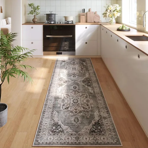 Miniatura 35 de Rugcomf Alfombra de pasillo de 2 x 6 pies, lavable, bohemio, suave, antideslizante, no desprende pelusa, lana sintética, estilo vintage para cocina