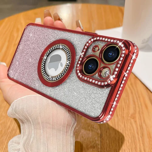 Miniatura 15 de Losin Funda magnética compatible con iPhone 15 Pro Max con purpurina compatible con MagSafe Funda de lujo con diamantes de imitación con logotipo
