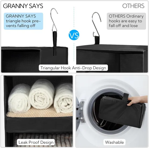 Miniatura 6 de GRANNY SAYS Organizador de armario colgante de 3 estantes, estantes plegables para colgar, organizador para guardería, negro, 28.9" de alto x 12.2
