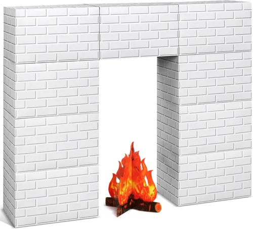 Miniatura 7 de Fullhawl Chimenea de cartón de ladrillo rojo artificial 3D de 39 x 35 pulgadas, chimenea de Navidad con llama de fuego 3D, telón de fondo falso
