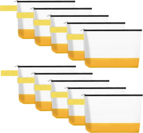 Miniatura 43 de 10 bolsas de maquillaje de lona de algodón con parte inferior y correa, bolsa de cosméticos multiusos con cremallera, bolsa de aseo de viaje, bolsa