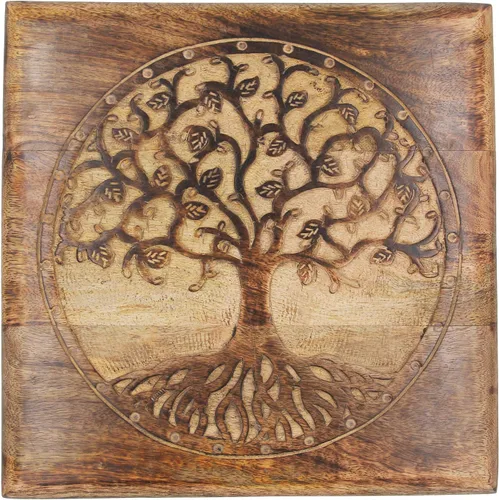 Miniatura 5 de DharmaObjects Mesa de meditación de altar del santuario de Puja tallada a mano de madera maciza de mango (árbol de la vida 1)
