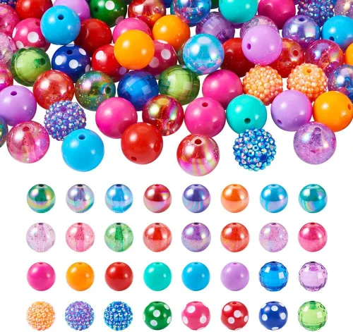Juego de 82 cuentas de chicle, cuentas acrílicas surtidas, espaciadoras gruesas y sueltas para manualidades, collares, pulseras, aretes, joyería y