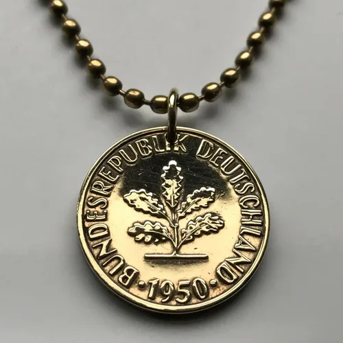 Miniatura 4 de 1949 Alemania Deutschland 10 Pfennig moneda colgante roble plántula plantación de árboles jardinería Berlín Hamburgo Múnich Colonia Frankfurt