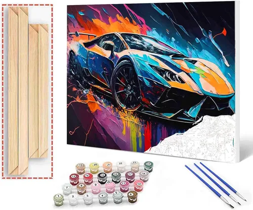 Pintura por números para adultos, auto deportivo genial, pintura acrílica de acuarela por números para niños principiantes, pintura de automóvil,