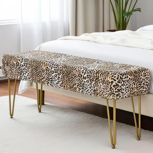 Miniatura 21 de Otomano cuadrado con estampado de leopardo de 17"x17"x17", de piel sintética, banco de entrada, reposapiés, taburete, asiento de acento, otomano