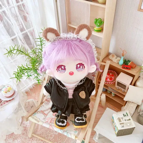Miniatura 2 de niannyyhouse Muñeca de peluche de 7.9 in, chaqueta de piel, falda a rayas, camiseta de 8 pulgadas, ropa de muñeca de peluche (A-Girl)