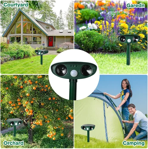 Miniatura 7 de Repelente ultrasónico de animales para exteriores, repelente ultrasónico, disuasorio de animales con sensor de movimiento, impermeable, disuasorio
