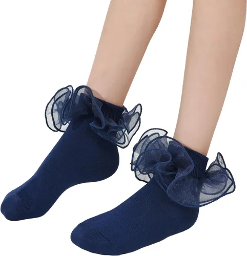 Miniatura 3 de Dicry Calcetines de doble encaje con volantes grandes para bebés y niños pequeños