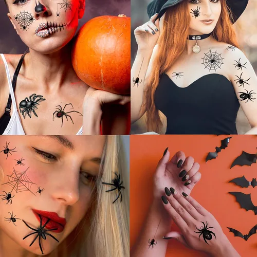 Miniatura 4 de XIYOKA 80 piezas de tatuajes temporales de telaraña de Halloween, kit de maquillaje de Halloween para mujeres adultas, tatuajes faciales realistas