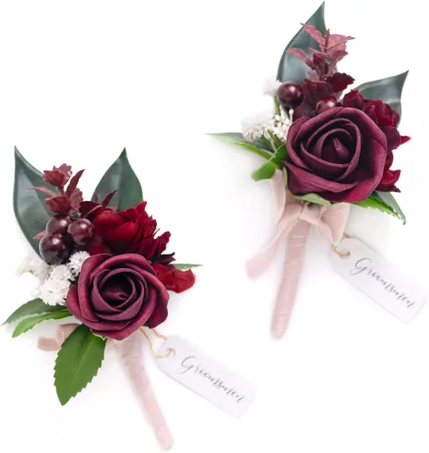 Miniatura 10 de Ling's moment Boutonniere para hombres, 2 piezas de novios, padrinos de boda, flores artificiales para bodas, bailes, regreso a casa, etc. Azul Azul