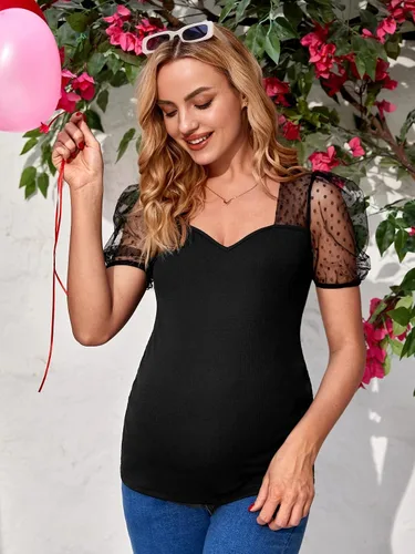 Miniatura 4 de Floerns Camiseta de maternidad de manga corta con cuello corazón para mujer