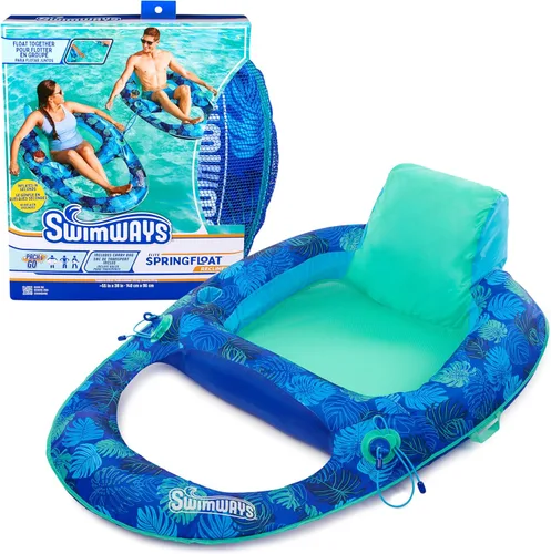 Swimways Elite Spring Float Recliner - Silla reclinable de salón para piscina, flotadores inflables para piscina con inflado rápido, reclinable de