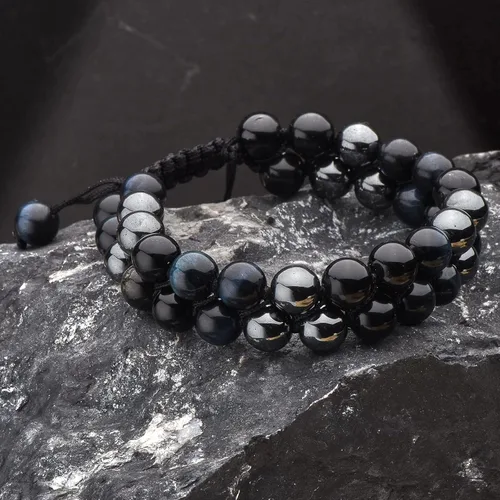 Miniatura 5 de Ornaland Pulsera de triple protección para hombres y mujeres, ojo de tigre, obsidiana, hematita, 0.315in, pulsera de cristal curativo, alivio
