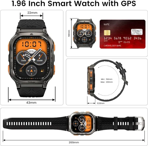 Miniatura 9 de KOSPET Tank M3 Ultra Reloj inteligente con GPS, 5 ATM resistente al agua, brújula, altitud, presión de aire, batería extra grande de 480 mAh