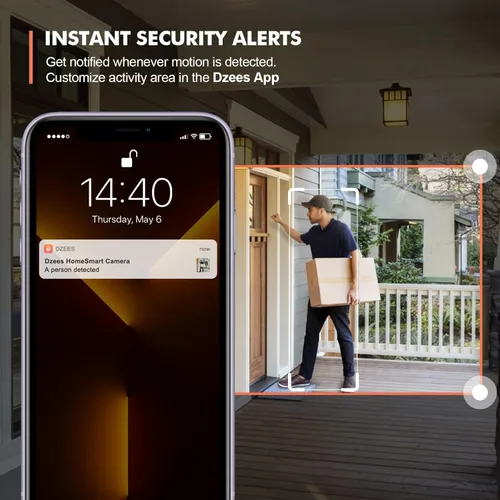 Miniatura 5 de Dzees Cámaras de seguridad PTZ de 360° inalámbricas WiFi para exteriores, cámara de seguridad para el hogar con batería 2K para interiores, foco