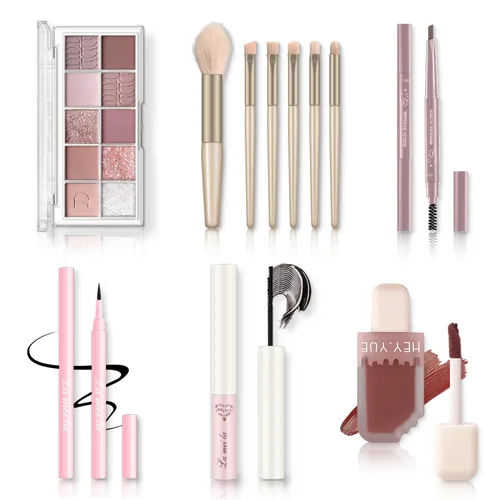 Miniatura 8 de Kit básico de maquillaje de ojos para mujeres, sombra de ojos neutra de los años 90, polvo de cejas, plantillas de cejas, guías de delineador
