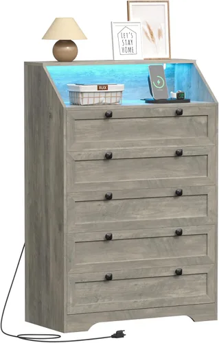 Miniatura 10 de Wodeer - Cómoda moderna, 6 cajones, negro, asas de metal, almacenamiento de clóset, organizador
