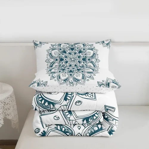 Miniatura 7 de Erosebridal Chic - Juego de edredón de flores tamaño Queen, juego de ropa de cama estética con mandala, juego de edredón gris turquesa, juego