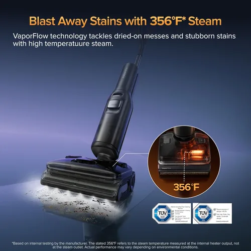 Miniatura 3 de roborock F25 Aspiradora Ultra de Vapor Húmeda y Seca, Trapeador de Vapor de 356°F y Aspiradora Trapeador Inalámbrica de Agua Caliente de 187°F Todo