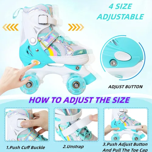 Miniatura 2 de Patines de ruedas Nattork para niños y niñas, patines cuádruples ajustables en 4 tallas para niños con ruedas iluminadas, genial regalo de verde
