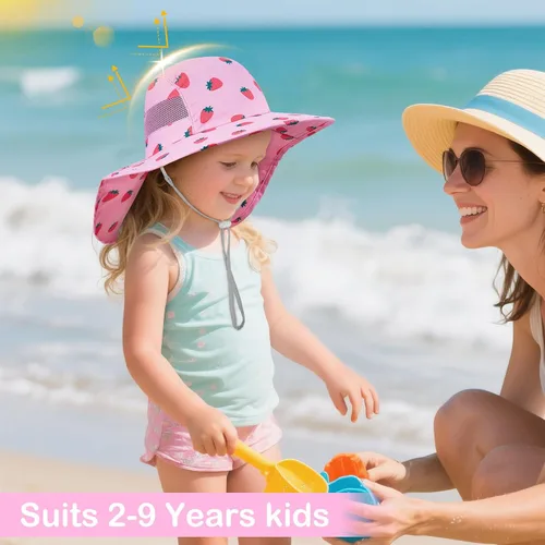 Miniatura 91 de Sombrero de sol para niños, protección UV, unicornio, verano, playa, jugar con ala ancha, solapa para el cuello para niñas y niños