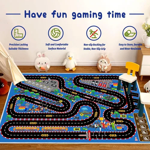 Miniatura 2 de Alfombra de coche para niños para autos de juguete, alfombra de pista de carreras, alfombra de carretera para sala de juegos, aula, habitación