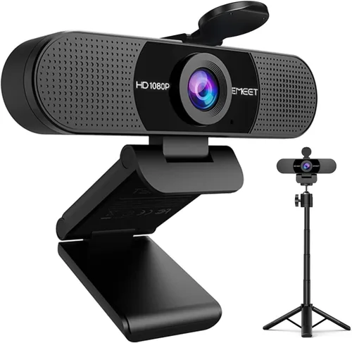 Cámara web EMEET C960 con trípode, cámara web 1080P con micrófono, trípode mini de altura ajustable, cámara web C960 con cubierta de privacidad,