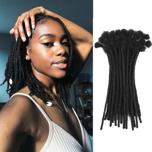 Miniatura 20 de Extensiones de rastas de cabello humano 100% real, de 0.1 in, 8 pulgadas, 10 hebras para hombres y mujeres, con cobertura de cabeza completa, hechas