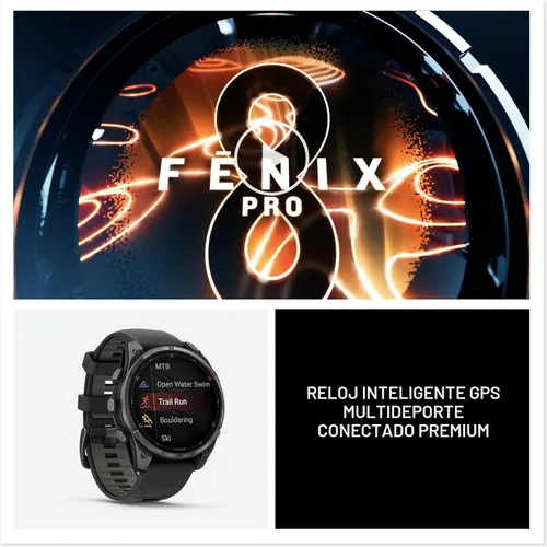 Miniatura 8 de Garmin fēnix® 8 Pro, 47mm, pantalla AMOLED, Smartwatch GPS multideporte premium conectado, tecnología inReach®, zafiro, titanio DLC gris carbón