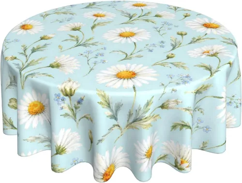 Miniatura 10 de Mantel rústico de madera para mesa redonda de estilo campestre, mantel de cocina y comedor turquesa, lavable, para decoración, 60x90 pulgadas