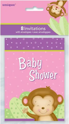 Invitaciones únicas para fiesta de baby shower, mono niña, 5.5 x 4 pulgadas, 8 unidades, talla única, multicolor