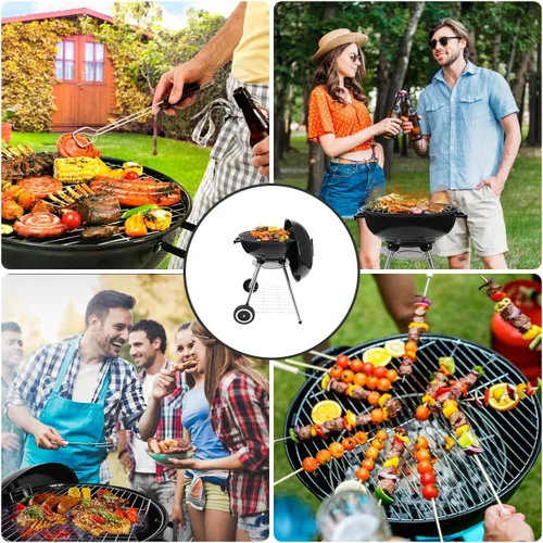 Miniatura 6 de Parrilla de carbón de 18 pulgadas, parrilla de barbacoa con tapa esmaltada y colector de cenizas, parrilla de carbón portátil para parrilla al aire