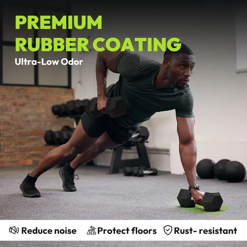 Miniatura 4 de HANDBODE Juego de 2 mancuernas hexagonales de 2.5 a 65 libras con revestimiento de goma, mancuernas para ejercicio y fitness, peso de mano