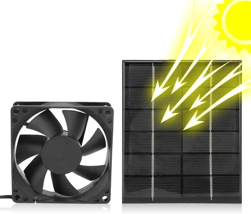 Miniatura 4 de POCREATION Ventilador de panel solar, solución de ventilación de invernadero de 2 W, herramienta de disipación de calor de ventilación de aire