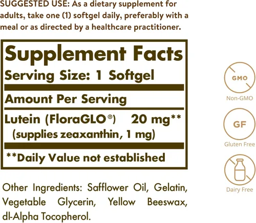 Miniatura 2 de Solgar Luteína 20 mg, 60 cápsulas blandas - Apoya la salud ocular - Ayuda a filtrar la luz azul - Contiene luteína FloraGLO - Sin OMG, sin gluten