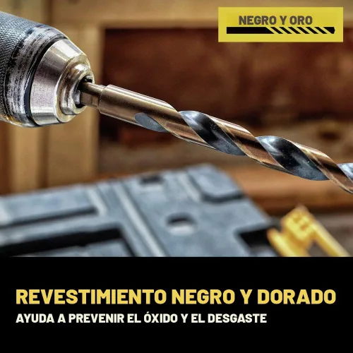 Miniatura 7 de DEWALT Juego de brocas, 21 brocas DEWALT de acero de alta velocidad, revestimiento de óxido negro y dorado, punto dividido de 135 grados, hélice