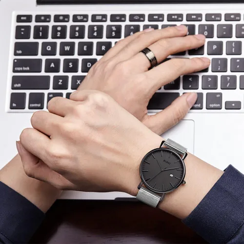 Miniatura 2 de BUREI - Reloj de pulsera analógico para hombre con fecha, extensible de malla de acero inoxidable