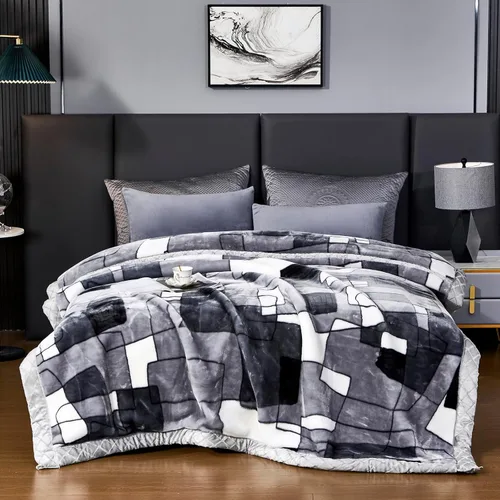 Miniatura 11 de Manta de visón coreano de 55"×75", sedosa, suave y cálida - Manta de cama Raschel reversible de 2 capas para cama individual. (150x200cm-2.5kg).