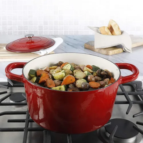 Miniatura 6 de Crock Pot olla para horno holandés de hierro fundido artesanal de 7 cuartos de galón, Rojo escarlata