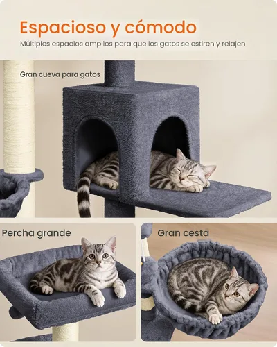 Miniatura 3 de Feandrea Árbol para gatos, torre para gatos de 68.5 pulgadas de alto, condominio de felpa de varios niveles con percha grande, postes rascadores