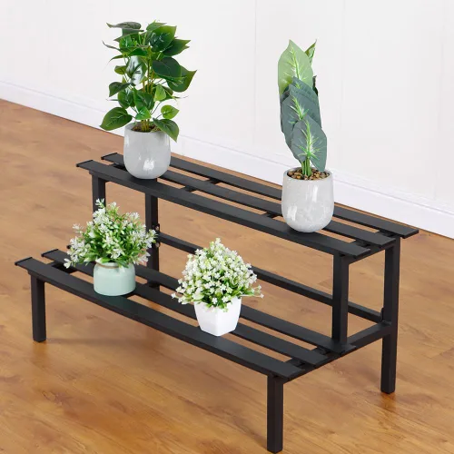 Miniatura 8 de Soporte de plantas de metal resistente de 2 niveles para interiores y exteriores, estante decorativo para exhibición de plantas para jardín, patio