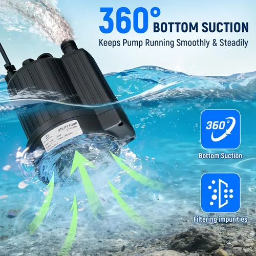 Miniatura 5 de D-HONOR - Bomba de sumidero, bomba de agua sumergible de 1/3 HP 1600 GPH, con interruptor de flotador, bomba automática para piscina, estanque