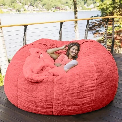 Miniatura 18 de HWOEK Puf de gran tamaño de piel gigante (sin relleno) para muebles de sala de estar de adultos, grande, redondo, suave, esponjoso, sofá perezoso