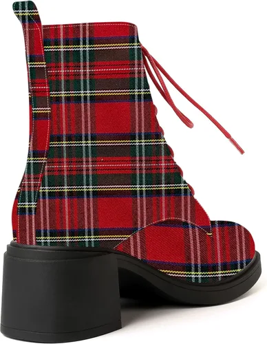 Miniatura 102 de ROSERWISH Botas altas de tacón bajo y grueso para mujer, con cordones, cómodas, modernas, con puntera redonda, de 2.5 pulgadas