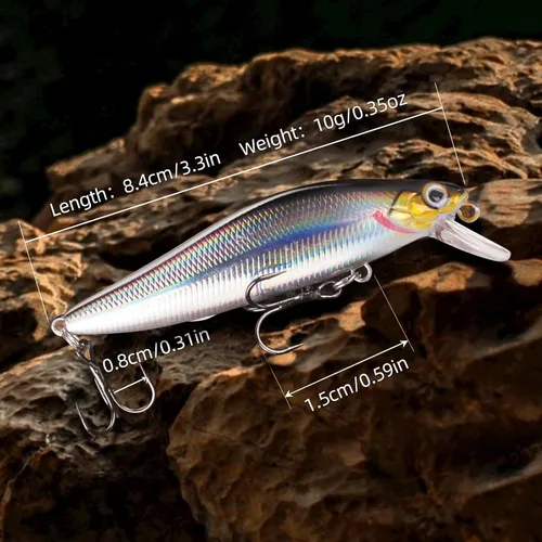 Miniatura 4 de Minnow Crankbait 2 Hook Jerkbaits Buceo Lento Bass Pesca Señuelo Duro Sets