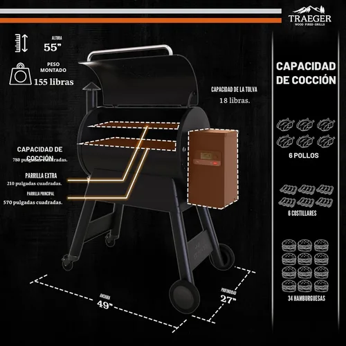 Miniatura 3 de Traeger Grills Pro 780 - Parrilla y ahumador de pellets de madera, combo de parrilla de pellets BBQ 6-en-1, ahumador eléctrico conectado a WiFi